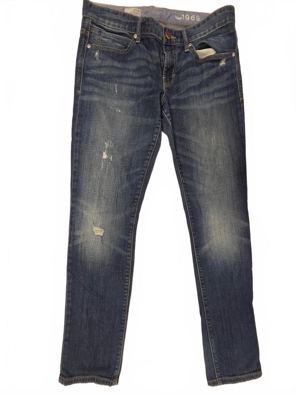 GAP 1969 Slouchy Skinny Jeans Distressed Medium Dark Wash Size 27/4